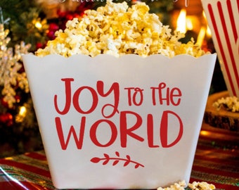 Joy to the World Custom Movie Night Popcorn Tub Party Favor Custom Popcorn Bowl Christmas Decor Christmas Personalized Popcorn