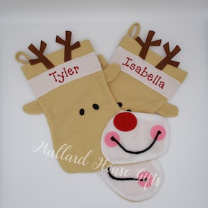 Personalized Reindeer Christmas Stocking Rudolph Stocking Christmas Stocking for Little Kids Christmas Stocking with Name
