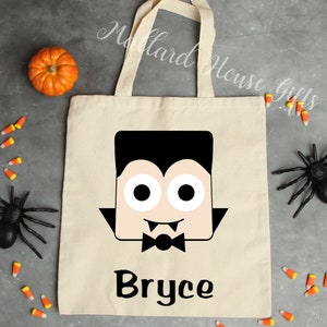 Personalized Dracula Trick or Treat Bag Kids Halloween Candy Bag Halloween Tote Bags Canvas Tote Bag Trunk or Treat