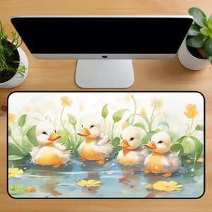 Duck Desk Mat, Duckling Desk Mat, Duck and Floral Desk Mat, Duck Mouse Pad, Pond Desk Mat, Cute Desk Mat, Nature Desk Mat, Daisies Desk Mat