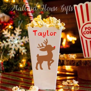 Personalized Popcorn Tub Rudolph Individual Size Custom Popcorn Tub Party Favor Custom Popcorn Bowl Birthday Christmas Rudolph Popcorn