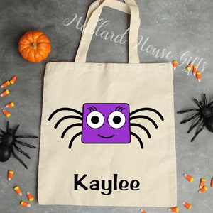 Personalized Spider Trick or Treat Bag Kids Halloween Candy Bag Halloween Tote Bags Canvas Tote Bag Trunk or Treat Bag