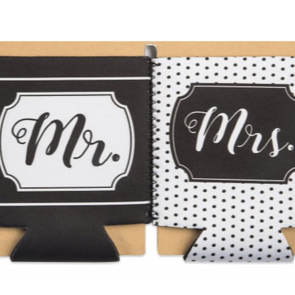 Mr. and Mrs. Koozies Can Cooler Drink Sleeves Bride Groom Wedding Reception Barware Cozie