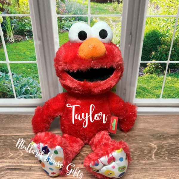 Personalized Elmo Plush with Shimmering Fur and Patterned Feet Elmo Birthday