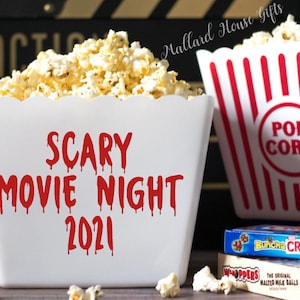 Halloween Scary Movie Popcorn Tub Custom Popcorn Bowl Movie Night Personalized
