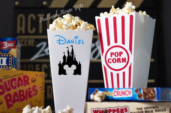 Personalized Disney Themed Popcorn Tub Individual Size Custom Minnie Mickey Party Favor Bowl Birthday Christmas Family Disney Movie Night