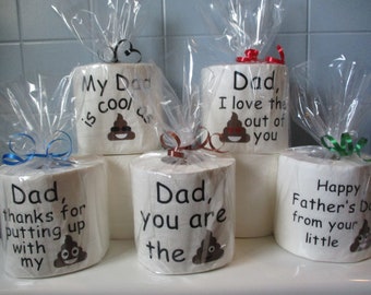 Father&#39;s Day Gag Gift Funny Toilet Paper Gag Gift for Dad Toilet Paper Gag Gift Poop Emoji Choose Saying and Ribbon Color
