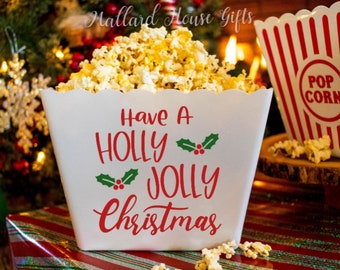 Have a Holly Jolly Christmas Custom Movie Night Popcorn Tub Party Favor Custom Popcorn Bowl Christmas Decor Christmas Personalized Popcorn