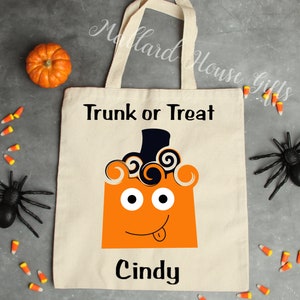 Personalized Pumpkin Trunk or Treat Bag Kids Halloween Candy Bag Halloween Tote Bags Canvas Tote Bag