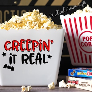 Personalized Popcorn Tub Creepin It Real Custom Halloween Popcorn Tub Gift Party Favor Popcorn Bowl Christmas Gift