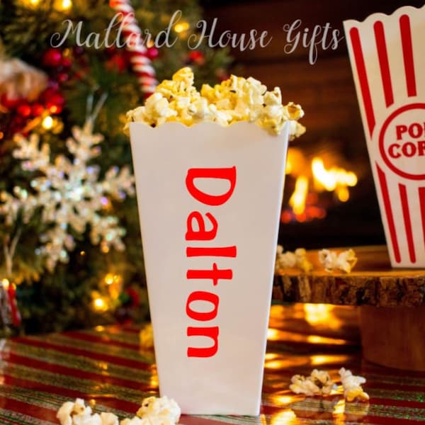 Personalized Popcorn Tub Name Only Individual Size Custom Popcorn Tub Party Favor Custom Popcorn Bowl Birthday Christmas Color Choices