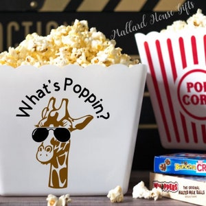 Personalized What&#39;s Poppin Giraffe Popcorn Tub Custom Popcorn Tub Party Favor Custom Popcorn Bowl Birthday Christmas