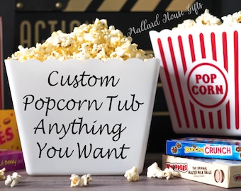 Personalized Popcorn Tub Custom Popcorn Tub Party Favor Custom Popcorn Bowl Birthday Christmas Teacher Gift