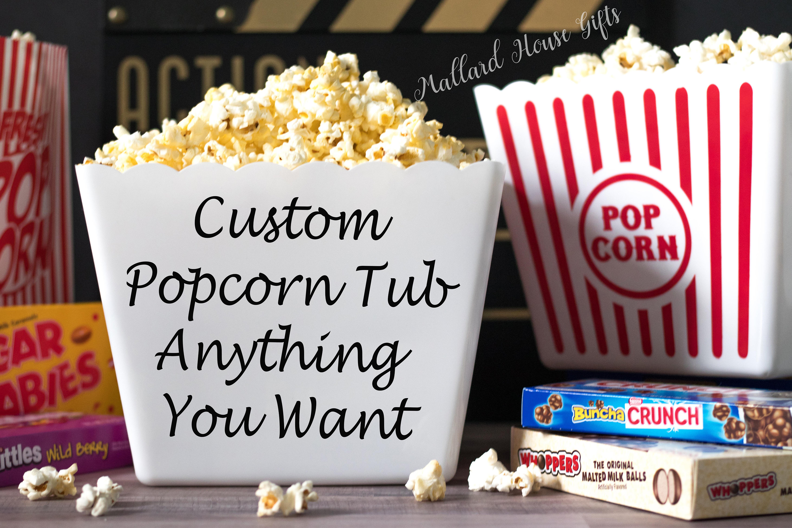 Personalized Popcorn Tub Custom Popcorn Tub Party Favor Custom Popcorn Bowl Birthday Christmas Teacher Gift