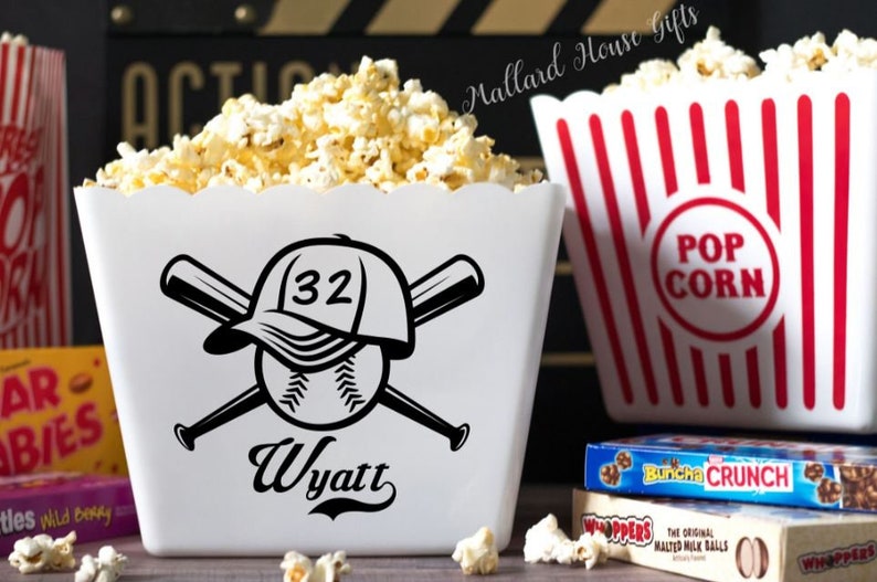 Personalized Baseball Popcorn Tub Custom Popcorn Tub Party Etsy