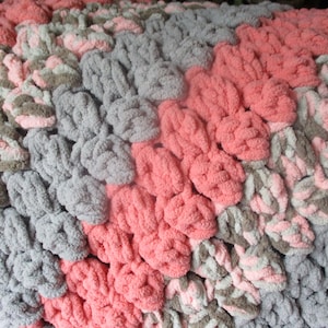 Crochet Baby Blanket Peach Flamingo and Grey Baby Blanket Chenille Baby Blanket Boy Girl Baby Shower Gift New Mom Gift