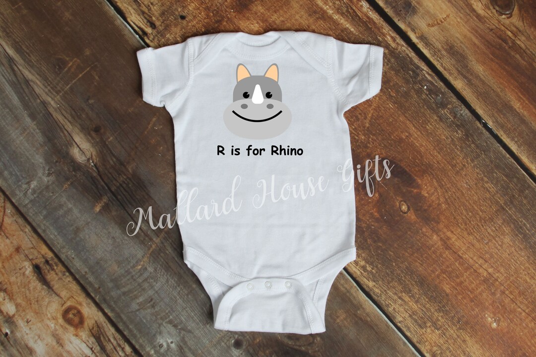 R is for Rhino Onesie Unisex Onesie Baby Bodysuit Safari Onesie Etsy