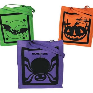 Personalized Trick or Treat Bag Kids Halloween Candy Bags Spider Bat or Pumpkin Halloween Tote Bags Spider Tote Bat Tote Pumpkin Tote