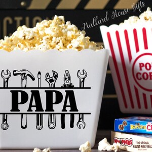 Personalized Popcorn Tub Tools Papa Father&#39;s Day Gift Custom Popcorn Bowl Gift for Grandpa Carpenter Gift