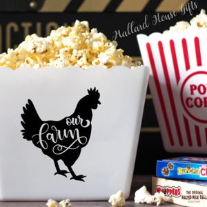 Custom Our Farm Popcorn Tub Movie Night Party Favor Custom Popcorn Bowl Birthday Christmas Rooster Country Decor