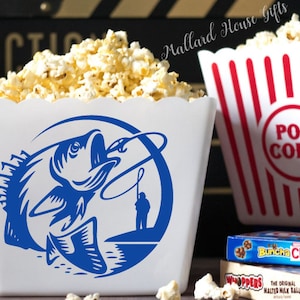Personalized Popcorn Tub Bass Fishing Dad Step Dad Father&#39;s Day Gift Custom Popcorn Bowl Gift for Dad Papa Grandpa