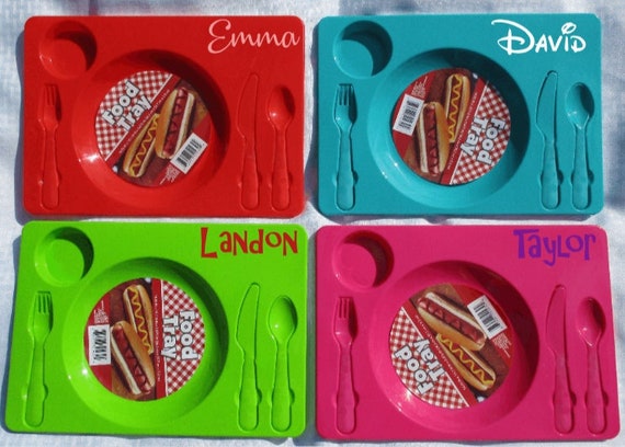 Personalized Food Tray Red Teal Hot Pink Lime Kids Food Tray