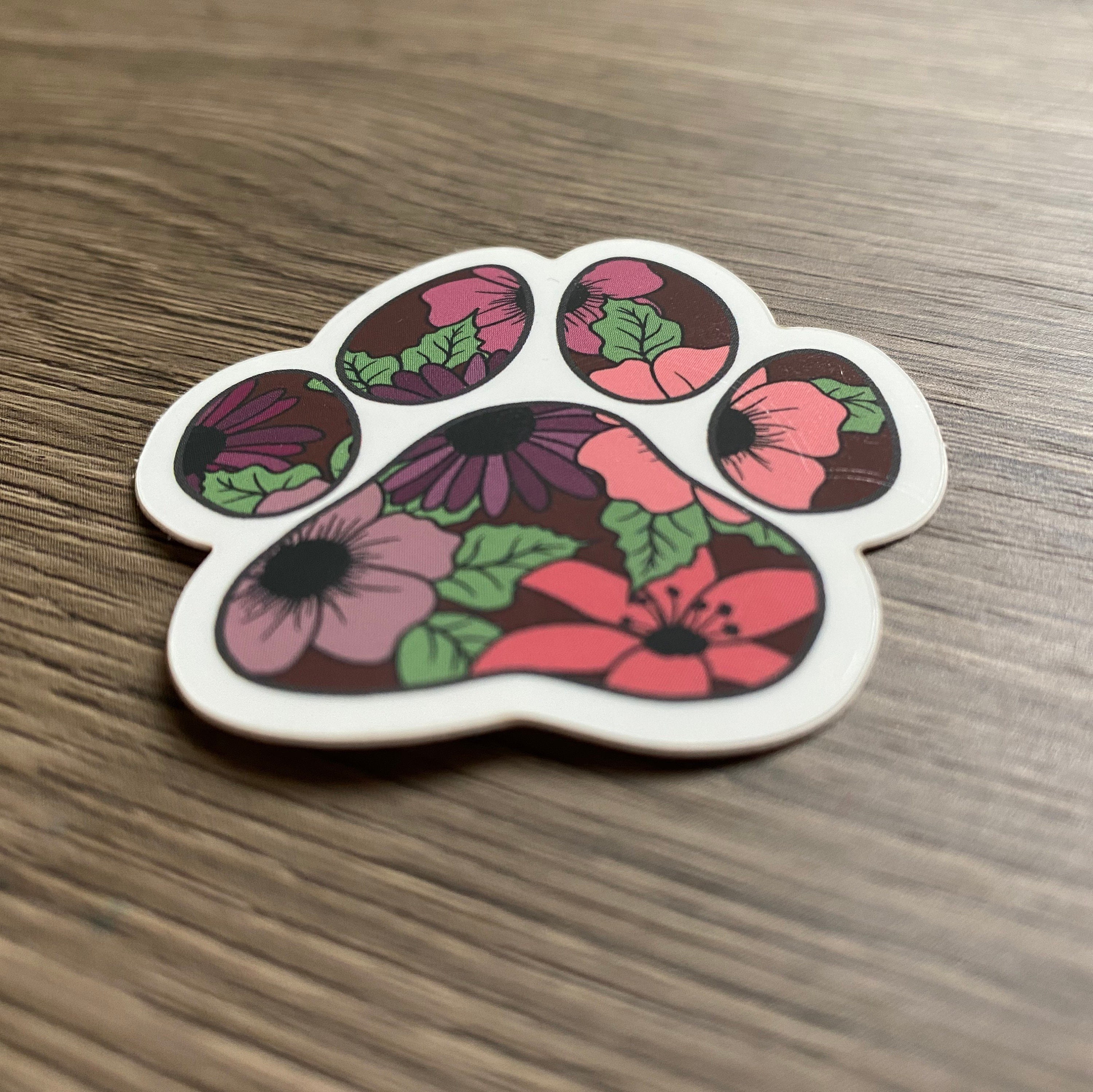 Floral Paw Print Sticker Pink & Red Etsy