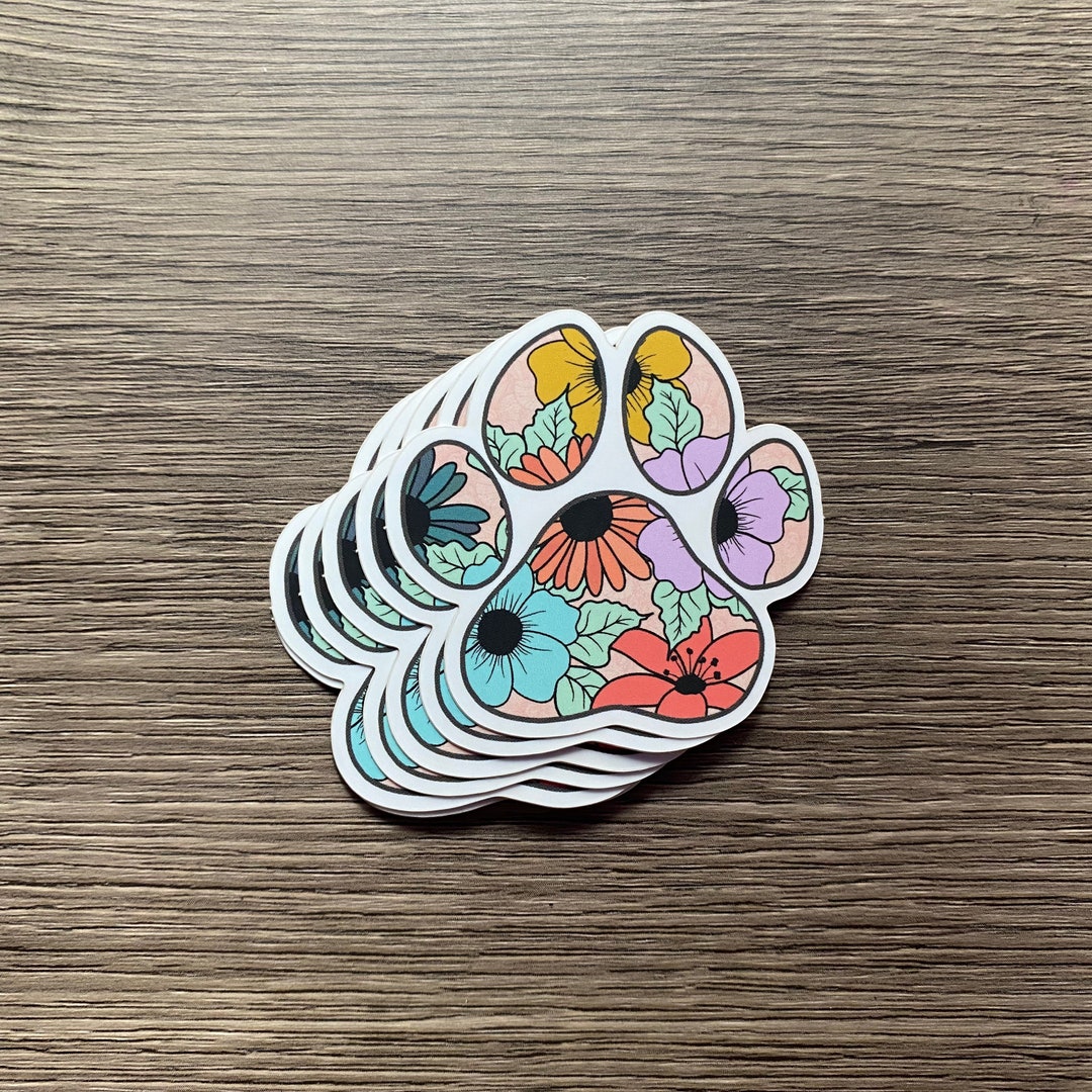 Floral Paw Print Sticker - Multicolor - Etsy