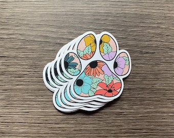 Floral Paw Print Sticker - Multicolor