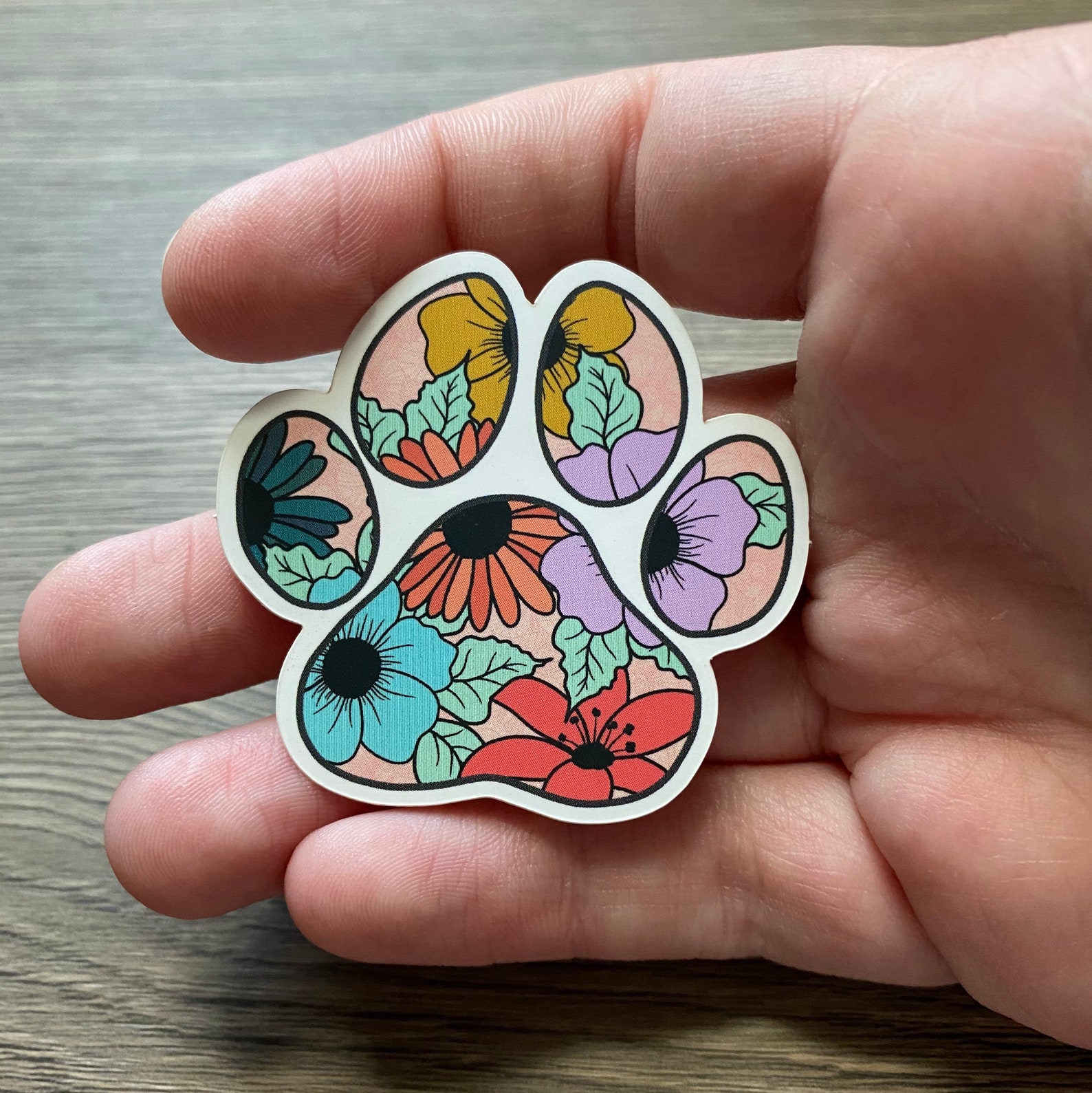 Floral Paw Print Sticker Multicolor Etsy