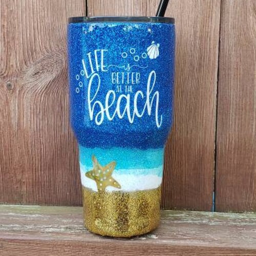 Glitter Epoxy Tumbler Custom Tumbler Beach Tumbler Etsy