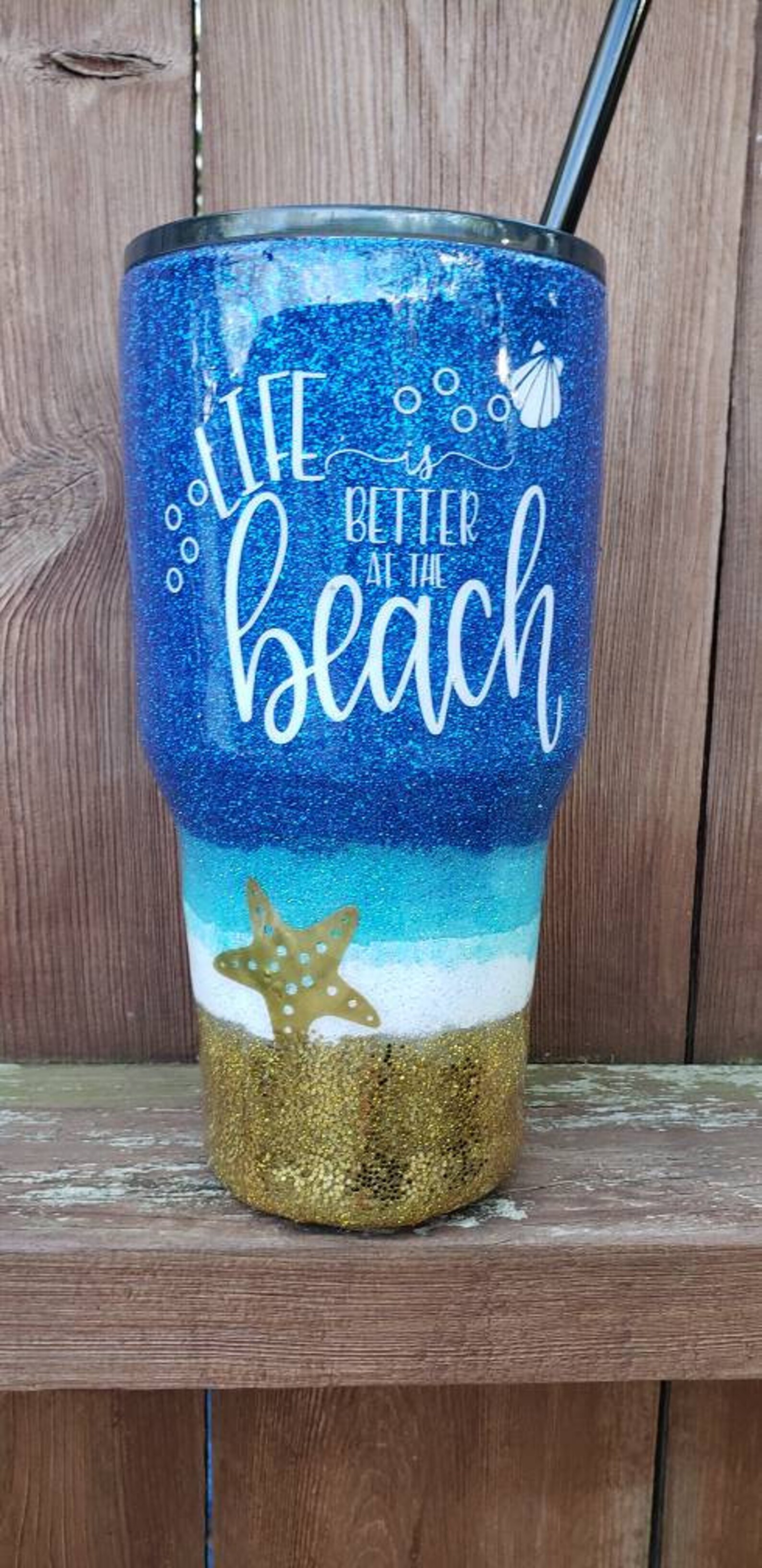 Glitter Epoxy Tumbler Custom Tumbler Beach Tumbler Etsy