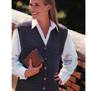 Vintage Crochet Womens Classic Lace Vest Pattern PDF Instant Digital Download Retro 90s Clothing Womens Bust Size 32-44 Crochet Womens Vest
