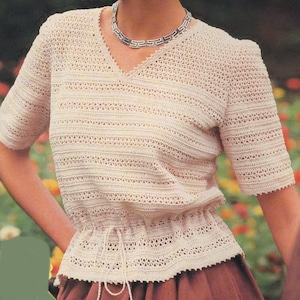 Vintage Crochet Lacey Blouse With Cinched Waist Open Weave Advanced Level (PDF Download)