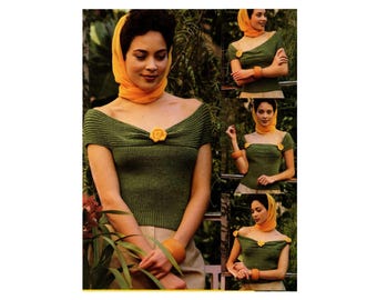 Vintage 80s Knit Tube Top Pattern: Off-Shoulder Sweater (PDF Digital Download)