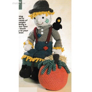 Vintage Crochet Scarecrow and Pumpkin with Crow Pattern Retro 80s Home Decor Fall Decor PDF Instant Digital Download Scarecrow Doll