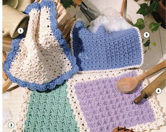 Vintage Crochet Dishcloths Pattern: 4 Cotton Designs (PDF Digital Download)