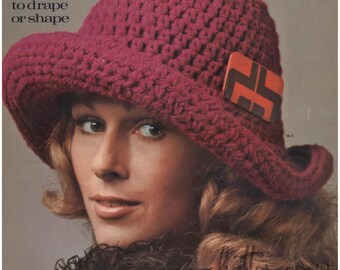 1970 年代の見事な女性用かぎ針編み帽子パターン 9 点。PDF ですぐに