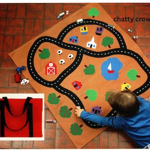 Patrón de costura de tapete de juego de pueblo vintage para niños, tapete de juego portátil para niños con correas de transporte, descarga digital instantánea en formato PDF