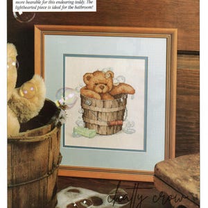 Vintage teddybeer zaterdagavond bad kruissteekpatroon jaren 80 pdf direct downloaden badkamer decor beer land kruissteek