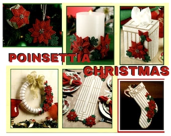 Vintage Poinsettia Christmas in Plastic Canvas Pattern PDF Instant Digital Download Retro Holiday Decor