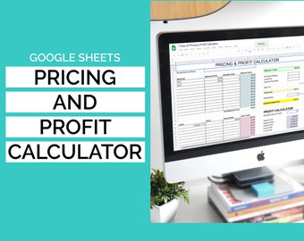 May include: A computer screen displaying a Google Sheets spreadsheet titled "Pricing & Profit Calculator". The spreadsheet is designed to help calculate pricing and profit for products. The spreadsheet includes columns for product description, materials, quantity, material cost, labor, and total cost. The spreadsheet also includes a section for calculating profit margin.