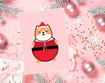 Shiba Inu Santa Claus Christmas Print | Kawaii Christmas Printable Wall Art | Digital Download