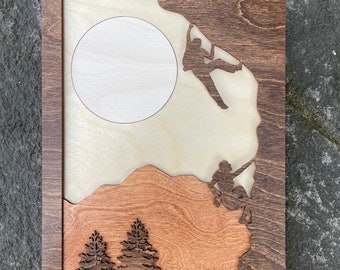 Laser Cut Mountain Climbers Shadow Box, Inlaid Wood Scene