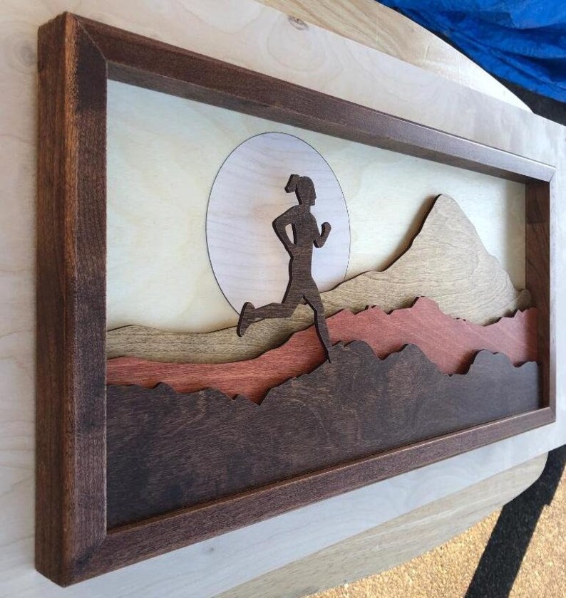 Female Runner 3D Wood Shadow Box Wood Scene Inlaid Laser Cut / Etsy