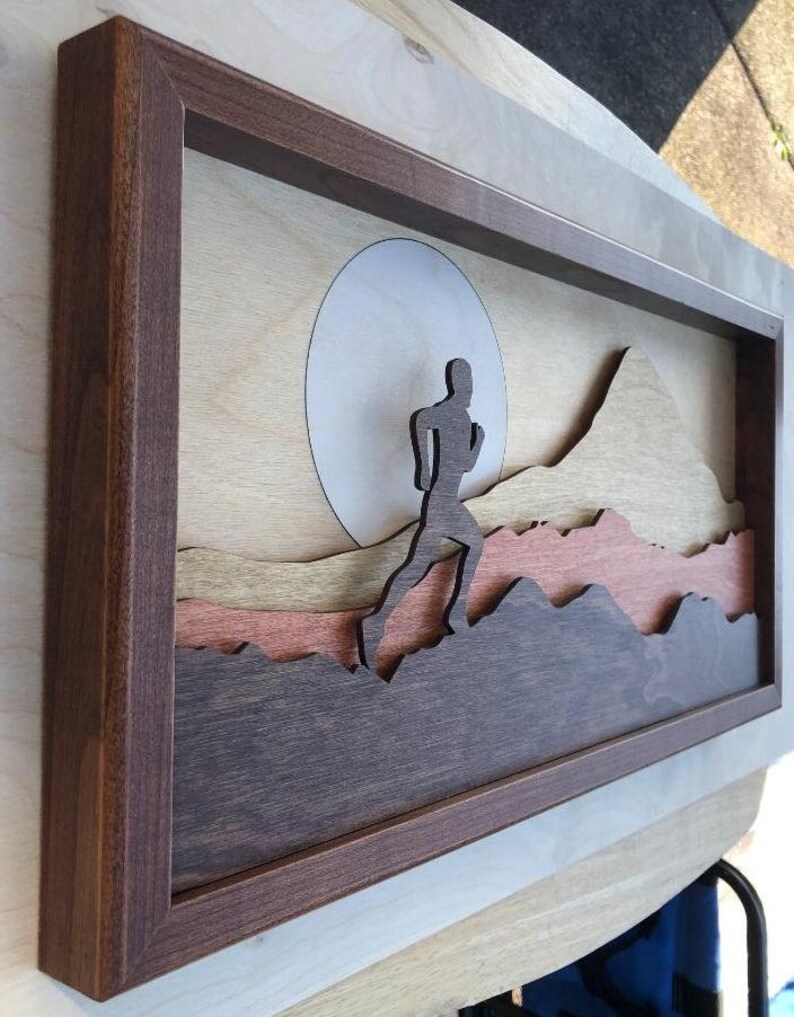 Male Runner 3D Wood Shadow Box Scene / Laser Cut Inlaid / Etsy