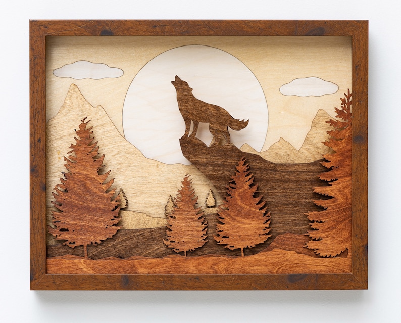 Howling Wolf 3D Wood Shadow Box / Laser Cut and Inlaid / - Etsy Howling Wolf 3D Wood Shadow Box / Laser Cut and Inlaid / - Etsy