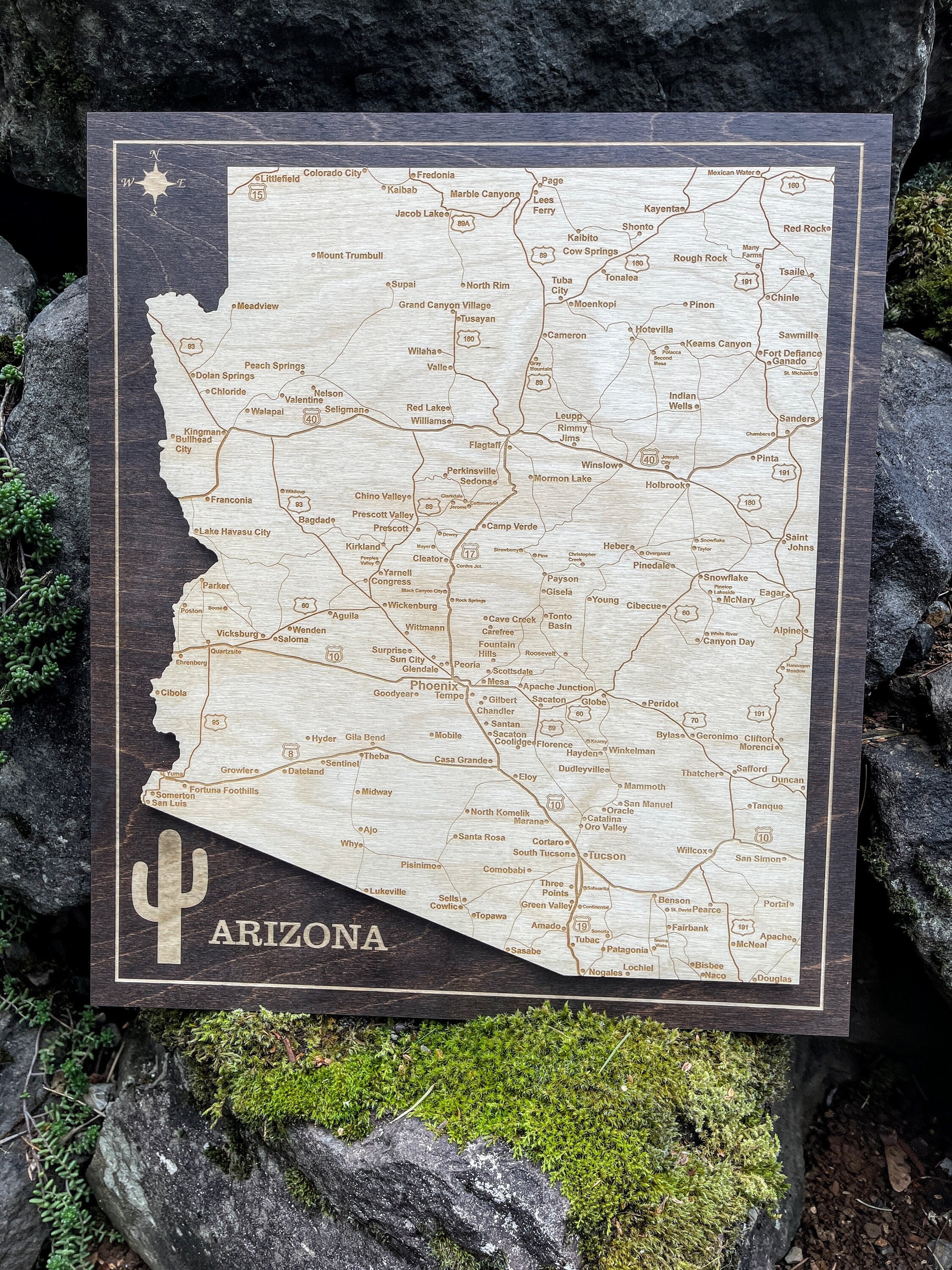 State Map With Inlay Handmade Arizona State Map, 3D Wood Wall Art, Etched Inlay - Etsy
