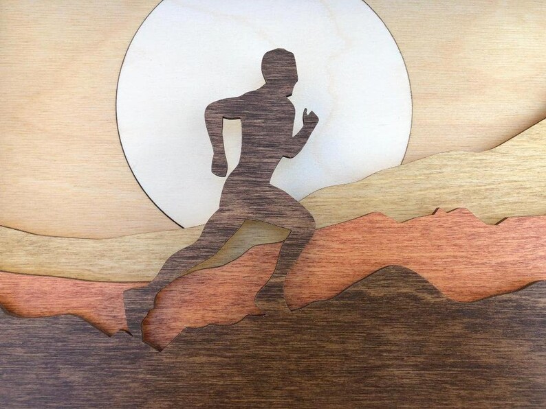 Male Runner 3D Wood Shadow Box Scene / Laser Cut Inlaid / Etsy