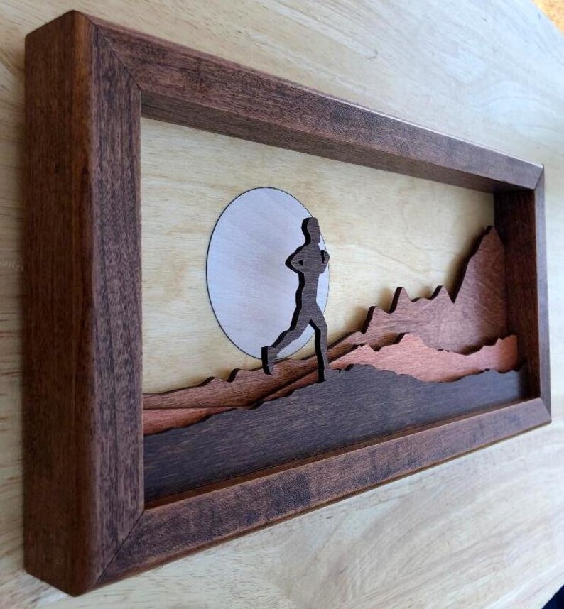Male Runner 3D Wood Shadow Box Small Scene / Laser Cut Inlaid Etsy
